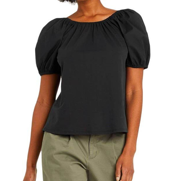 Women' Small Puff Short Sleeve Tie-Back Top, Black - a New Day +Free Ship - Picture 1 of 4